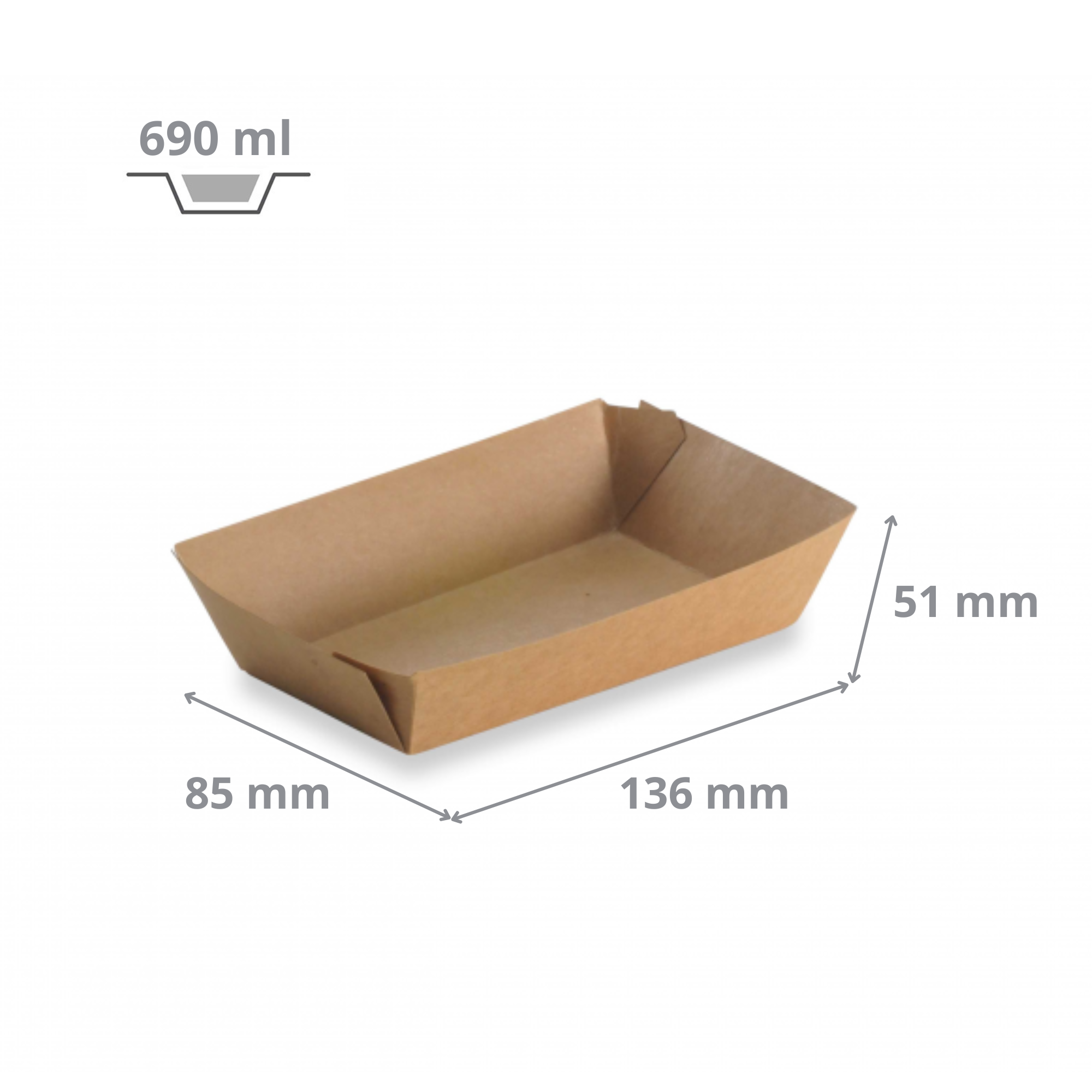 Barquette à frites rectangulaire 690 ml Barquette bateau en carton kraft brun